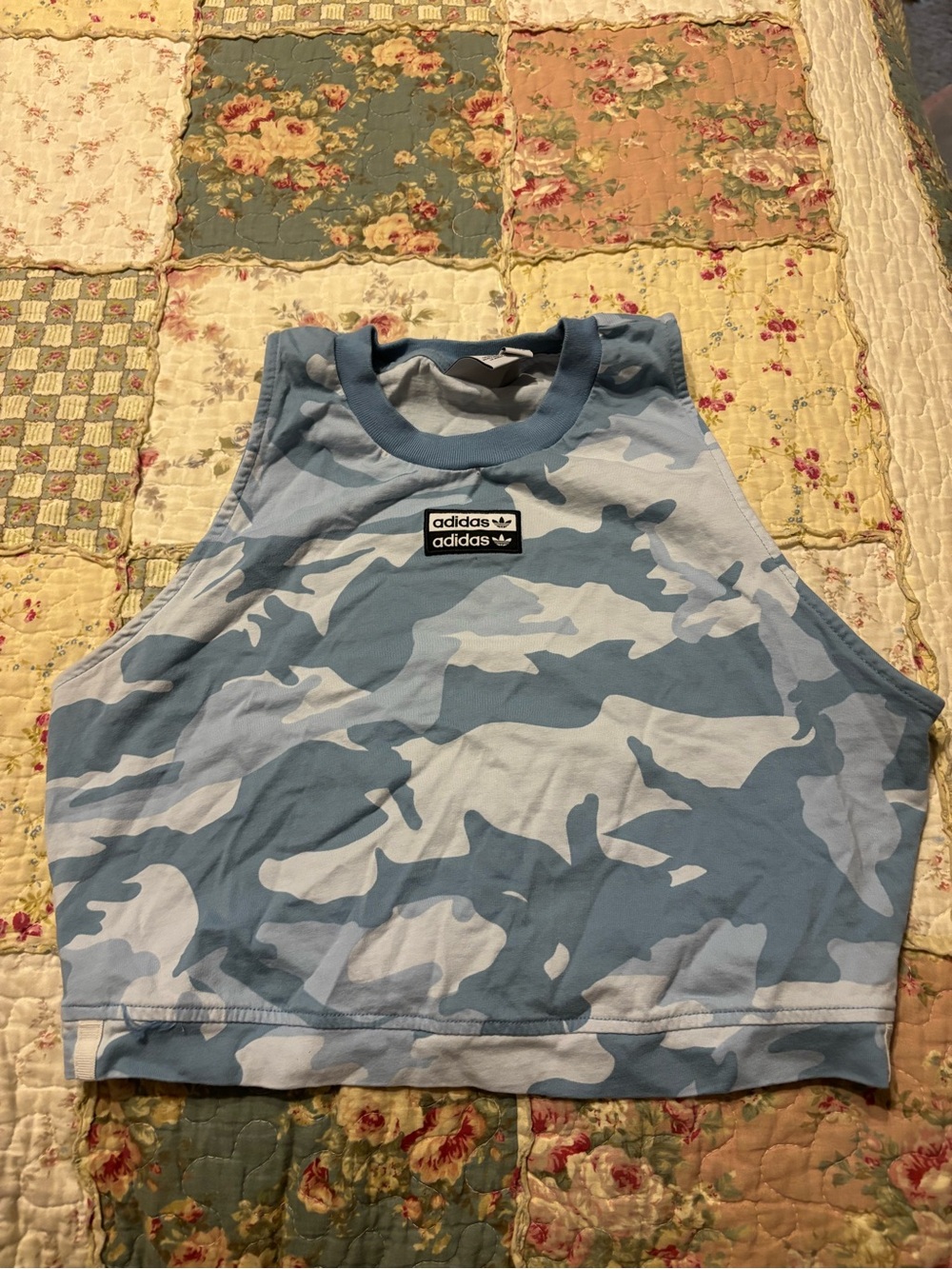adidas Blue Camo Crop Tank Top Large